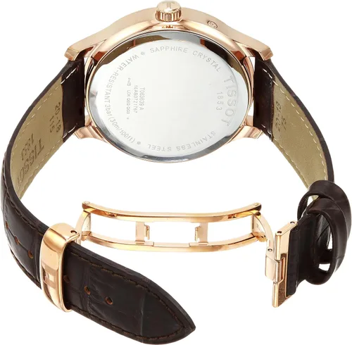 Vista 3 de Tissot Tradition GMT - Reloj de cuarzo de acero inoxidable con correa de cuero, marrón, 20 (Modelo T0636393603700), Marrón, Reloj de cuarzo