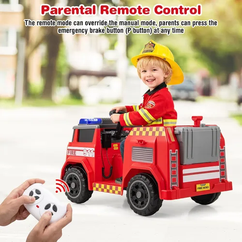 Vista 5 de OLAKIDS - Camión de bomberos con control remoto para padres, pistola de Rojo