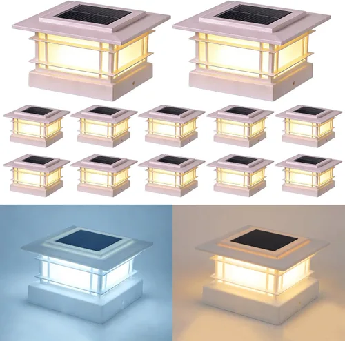 Vista 17 de Dynaming Luces solares de 4 x 4 para exteriores con 2 modos de color, luces solares para poste de valla, carcasa negra para postes de vinilo/madera