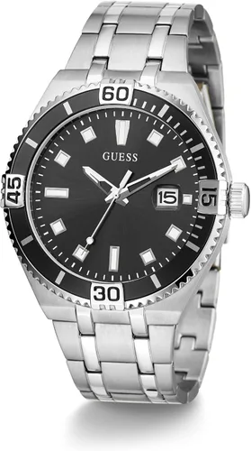 Vista 4 de GUESS US Mens Silver-Tone and Black Analog Watch