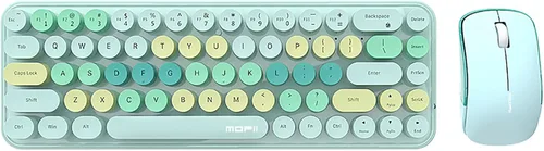 Vista 7 de Combo compacto de teclado y mouse inalámbricos, teclas redondas coloridas, 68 teclas sin sonido, adecuado para niñas y niños, compatible