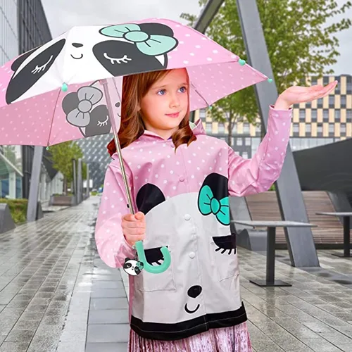 Vista 2 de Kids Umbrella for Girls and Boys & Rain Coats Set -Toddler Umbrellas Kids Raincoat Boys Girls Jacket (3-9 Years)