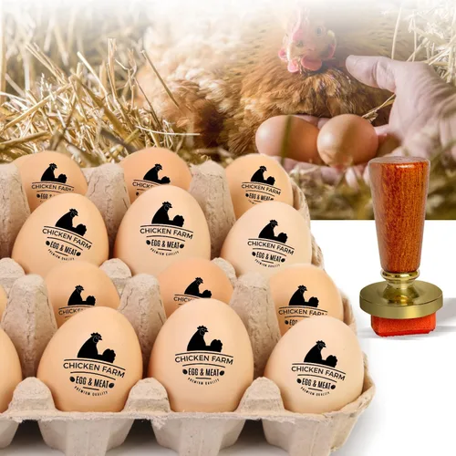 Vista 6 de Sello de huevo, sellos de huevos personalizados para huevos frescos, diseños únicos personalizados para huevos de gallina de granja, marca en huevos