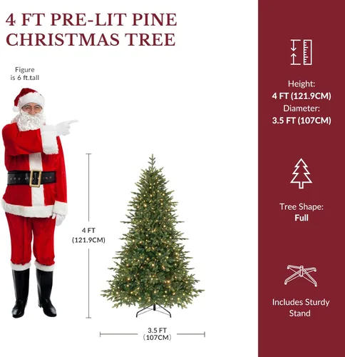 Vista 2 de SHareconn Árbol de Navidad artificial preiluminado de 4 pies con luces de Árbol preiluminado con 17 modos de luz, blanco cálido y luces