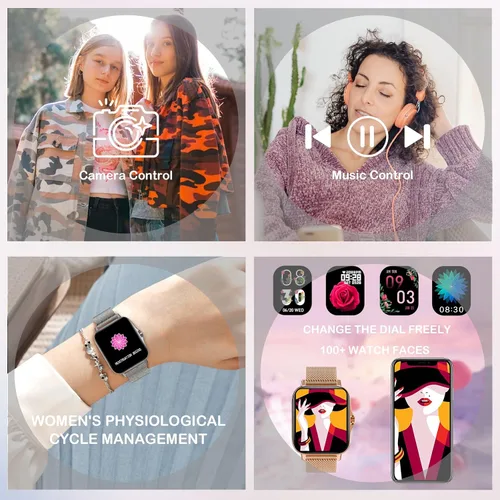 Vista 5 de Reloj inteligente para mujer, rastreador de actividad física con frecuencia cardíaca, presión arterial, monitor de sueño, pantalla táctil HD de 1.69
