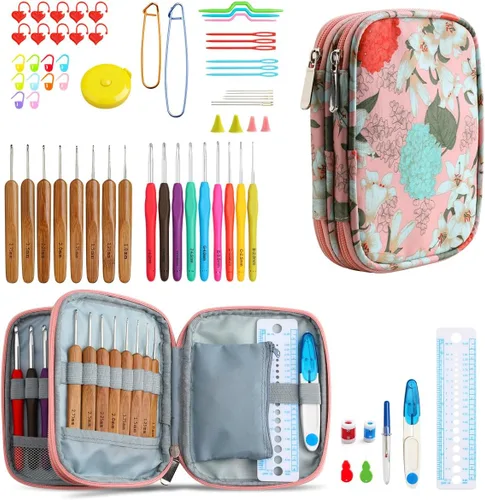 Vista 9 de KOKNIT Kit profesional de ganchillo, 9 ganchos de ganchillo ergonómicos de agarre suave, 14 ganchos de ganchillo de aluminio completo con funda