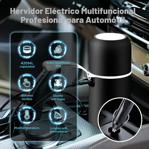 Vista 2 de Hervidor eléctrico de viaje, calentador de café de coche de 12 V/24 V, caldera de agua caliente portátil, pequeño calentador de agua caliente