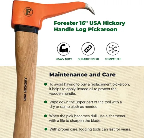Vista 3 de FORESTER Pickaroon Logging Tool USA Hickory Handle Hookaroon Logging Tool Log Roller Tool & Forestry Tools for Dragging and Stacking Logs
