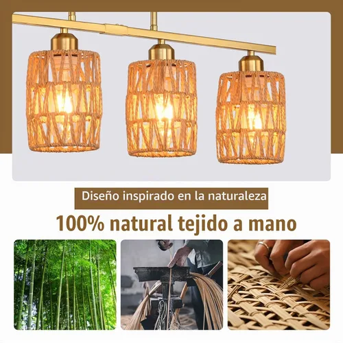 Vista 5 de Lámpara de isla de cocina de ratán, lámpara de araña rústica boho costera, lámpara colgante rústica bohemia de 4 luces para comedor, altura