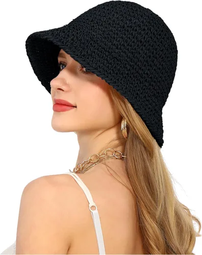 Vista 11 de Sombrero de sol para mujer, hecho a mano, con paja, protección UV, para viajes, verano, playa Caqui