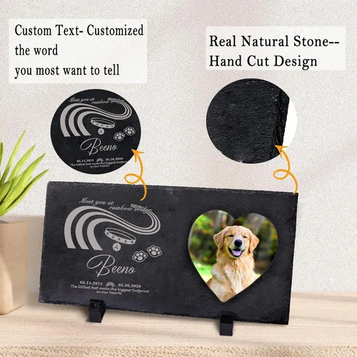Vista 3 de Farfume Piedras conmemorativas personalizadas para mascotas con foto y texto Marcadores personalizados para tumbas para mascotas Lápidas