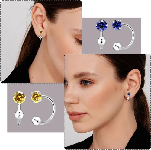 Vista 11 de Pequeños aretes de piedra natal natural de 0.118 pulgadas para mujeres, adolescentes y niñas, pequeños aretes de medio aro para cartílago