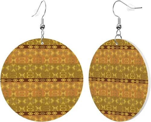 Vista 2 de Leather Round Earrings, ethnic african pattern with Adinkra simbols Faux Leather Earrings Dangle Earrings for Women Girls Fashion