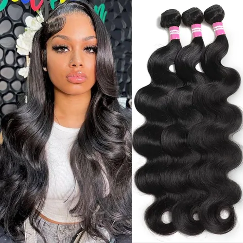 Vista 24 de DMKEEP Extensiones de cabello humano ondulado con cierre, 12, 14, 16+10 pulgadas, 100% cabello virgen brasileño sin procesar, 3 paquetes con cierre