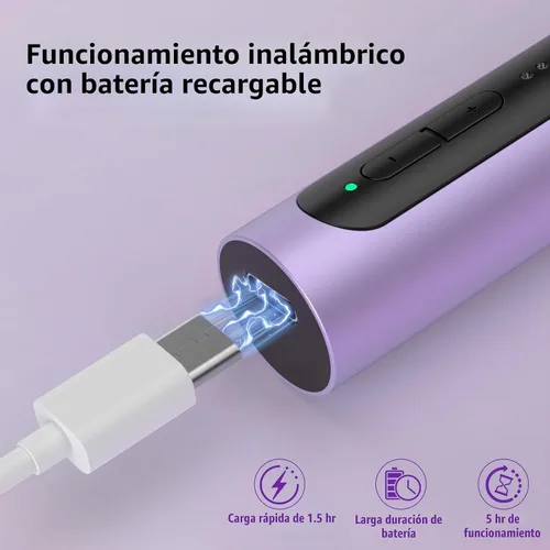 Vista 7 de Kit profesional de taladro de uñas eléctrico, juego de herramientas de manicura de lima de uñas inalámbrica 5 Adjustable Speed, Rechargeable Púrpura