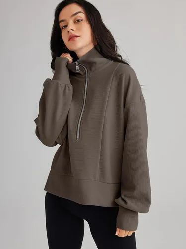 Vista 3 de EFAN Womens Half Zip Up Cropped Hoodies Pullovers Sweatshirts Quarter Zipper Rib Knit Sweaters Fall Winter Clothes 2023