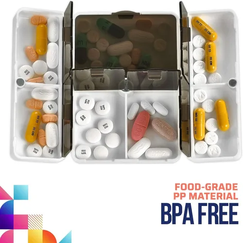 Vista 2 de Pastillero magnético plegable – (paquete de 2) organizador semanal de medicina de 7 días – Recipiente portátil compacto y ligero con 7