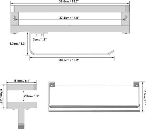 Vista 2 de BESy Estantes flotantes de almacenamiento montados en la pared con barra de toallero, soporte para toallas de papel con estante para cocina
