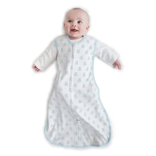 Vista 16 de Amazing Baby Saco de dormir de algodón, manta portátil con cremallera de 2 vías, azul pastel + elefantes pequeños grises, pequeño (0-6 meses)