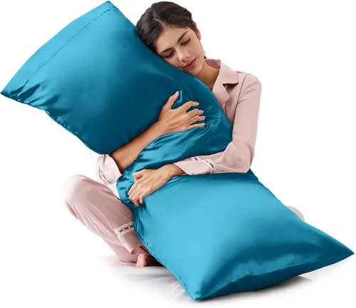 Vista 27 de Love's cabin Funda de almohada de satén para cabello y piel, similar a las fundas de almohada de seda, paquete de 2 fundas de almohada