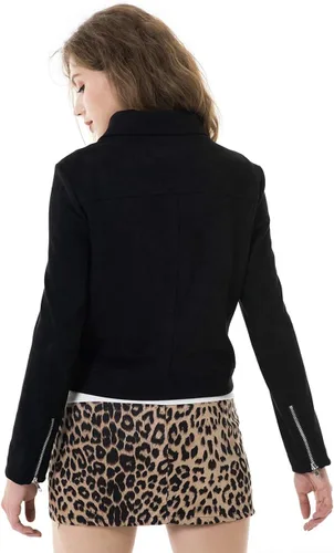 Vista 3 de Apperloth A Womens Solid Long Sleeve Faux Suede Motorcycle Jackets Zipper Short Coats