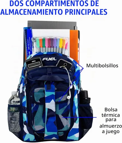 Vista 5 de Paquete de mochila de combustible y bolsa de almuerzo Forma dentada azul