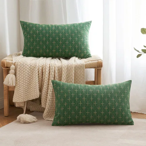 Vista 309 de MIULEE - Juego de 2 fundas de almohada decorativas de lino de arpillera navideñas, modernas, estilo campestre, rústicas, tejidas, con textura