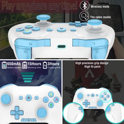 Vista 5 de Bluetooth Controller Wireless for SwitchPhonePCAndroidIOSMACTV, Remote Game Controller with Custom Programmable ButtonWake UpTurboScreenshotGyro