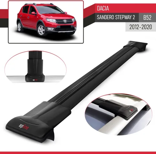 Vista 3 de Compatible con Dacia Sandero STEPWAY 2012-2020 - Barras transversales modelo Mosca, portaequipajes, rieles de transporte, color negro