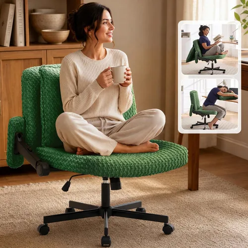 Vista 13 de Fizzin Cross Chair, Memory Foam Armless Home Office Chair with Wheels, Beige