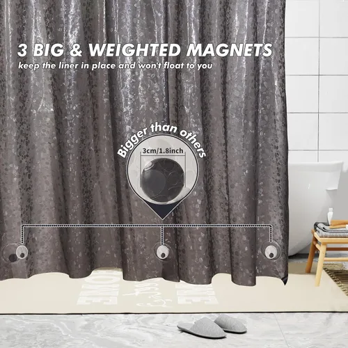 Vista 5 de Forro de cortina de ducha impermeable EVA 8G - Ganchos a prueba de óxido, imanes de servicio pesado - Mejora tu baño con durabilidad y elegancia