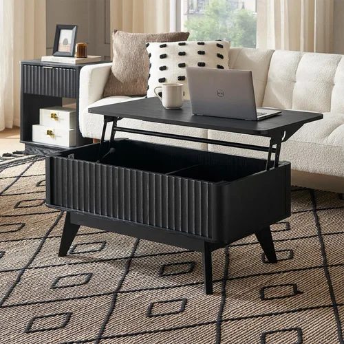 Vista 10 de Mopio Blake - Mesa de centro con tapa abatible y almacenamiento, mesa de centro cuadrada moderna de estilo rústico con parte superior fácil