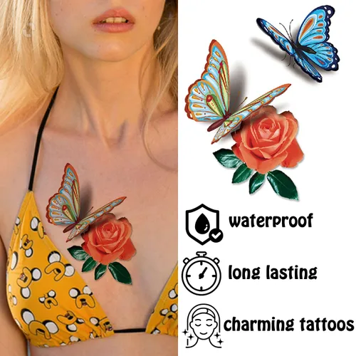 Vista 3 de Cerlaza 78 estilos de tatuajes temporales para mujeres adultas, calcomanías de tatuaje de mariposa realistas, tatuajes temporales para mujer