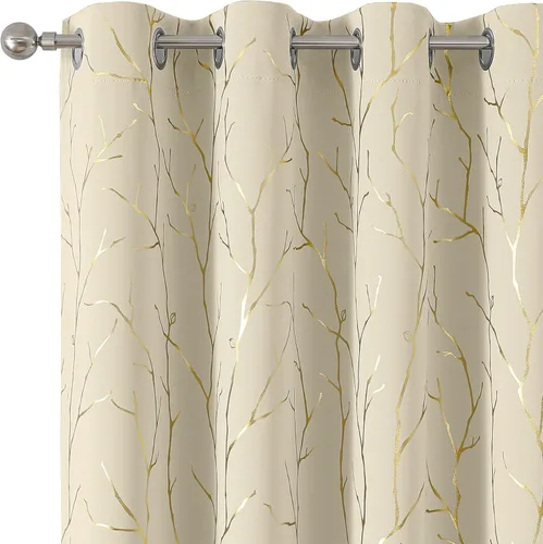 Vista 9 de BUHUA Cortinas pequeñas para ventana de 36 pulgadas de largo, 2 paneles, cortinas opacas con elegantes ramas de árbol plateadas, cortinas de bloqueo