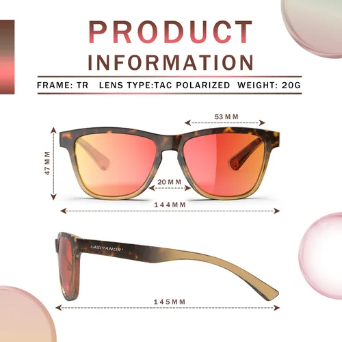 Vista 2 de Lasiyanor Gafas de sol polarizadas cuadradas TAC ligeras, marco TR90, protección UV400, gafas de sol de diseño moderno para hombres y mujeres