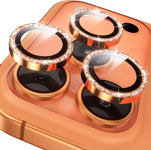 Vista 44 de YWXTW Diseñado para iPhone 14 Pro/iPhone 14 Pro Max Protector de Lente de Cámara Brillante, [Nuevo Diseño con Purpurina] Vidrio Templado de Metal