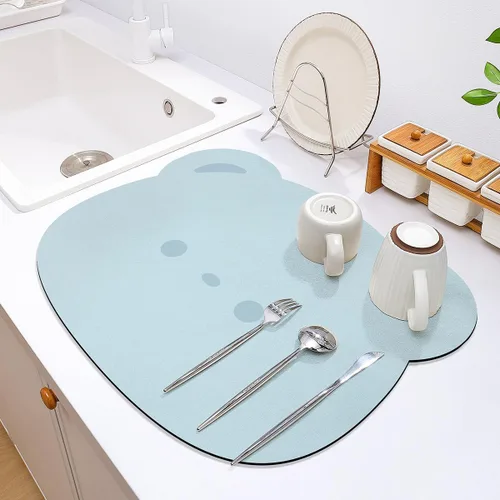 Vista 3 de Tapete de secado de platos para cocina, tapete para escurrir platos con forma de animal, ultra absorbente, tapete de poliéster antideslizante