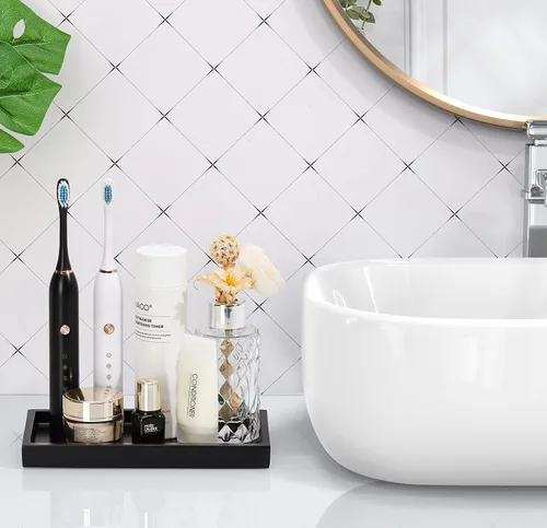 Vista 6 de Luxspire - Bandeja de tocador para baño, de 8 x 4 pulgadas, de resina, para el tocador, joyero, porta anillos, tanque de almacenamiento, fregadero