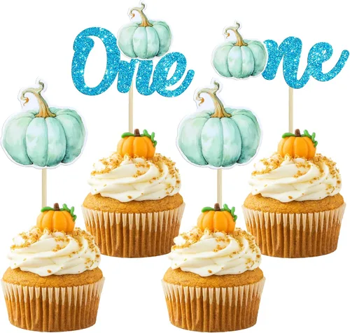 Vista 26 de 24 adornos de calabaza para cupcakes con purpurina para otoño, hojas, flores, calabaza, cupcakes, decoración de pasteles para Halloween, decoración