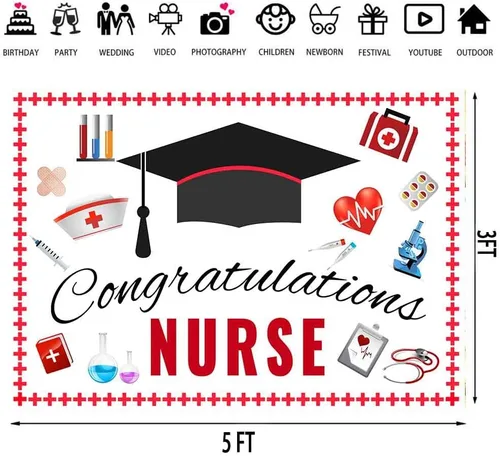 Vista 3 de Fondo de graduación para enfermera, fondo de fiesta de enfermera, hospital, enfermera, médico, fiesta, RN, escuela de medicina, suministros