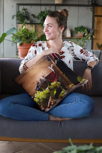 Vista 5 de Yaateeh Fundas de almohada decorativas de vino tinto y blanco con uvas, funda de cojín cuadrada estándar para sofá, dormitorio, patio, 18 x 18