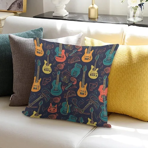 Vista 7 de Guitarra Pattern Pillow Covers 18 * 18 with Zipper Super Soft Square Pillow Cases Cozy Zipper Plush Throw Pillowcases for Bedroom Sofa Couch for All