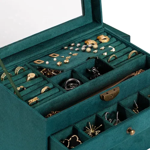 Vista 5 de Somduy Joyero para mujeres y niñas 4 capas organizador de joyas vintage y caja de exhibición almacenamiento de collar de gran capacidad para aretes