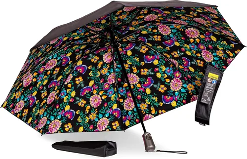 Vista 5 de Totes Reverse Close Folding Inbrella with Auto Open Close and Compact FLORAL ELÉCTRICO NEGRO