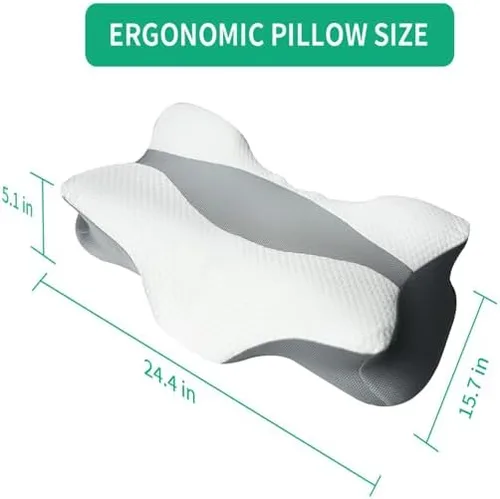 Vista 5 de Almohada cervical de espuma viscoelástica para aliviar el dolor de cuello, almohada de contorno ajustable con funda transpirable y soporte