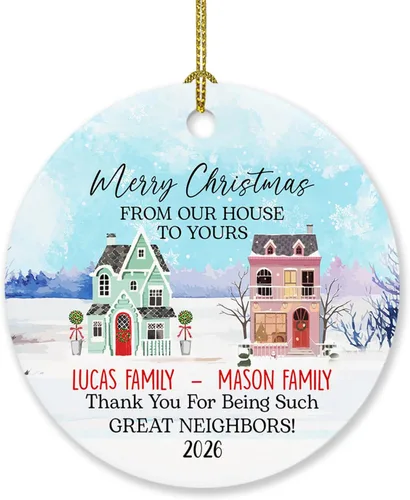 Vista 17 de Adorno personalizado de buen vecino con nombres y texto personalizados, adornos de tesoro de A Good Neighbor is A Found, adornos de Navidad 2024