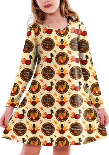 Vista 34 de Deerose Vestido de manga larga para niñas del día de San Patricio Mardi Gras, de 3 a 14 años Navidad café