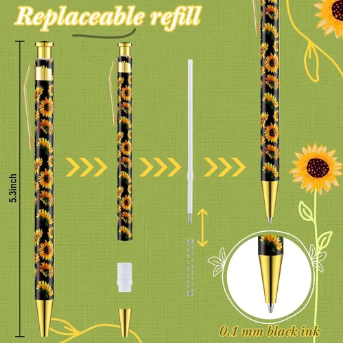 Vista 2 de Yexiya 1 Pieces Sunflower Pens Ballpoint Click Ball Pens Reusable Retractable Journaling Sunflower Party Favors Black Ink Medium Point 1.0 mm Gift