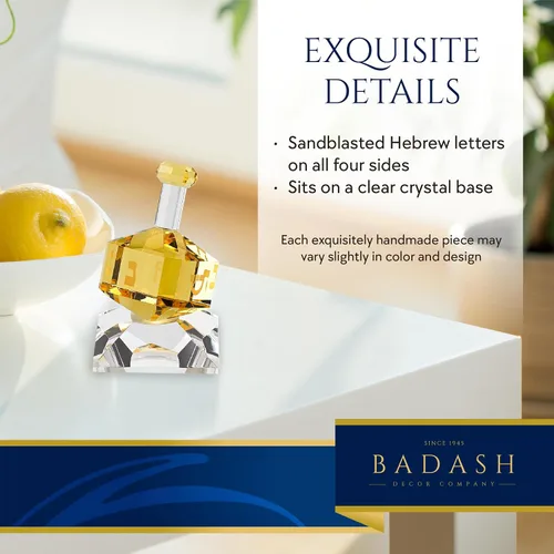Vista 5 de Badash Decoración Dreidel de cristal amarillo hecha a mano, 3 pulgadas de alto