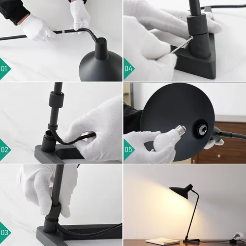 Vista 5 de Lámpara de escritorio industrial moderna de metal de 22 pulgadas, cuello ajustable (4000 K) con interruptor ajustable, ideal para oficina
